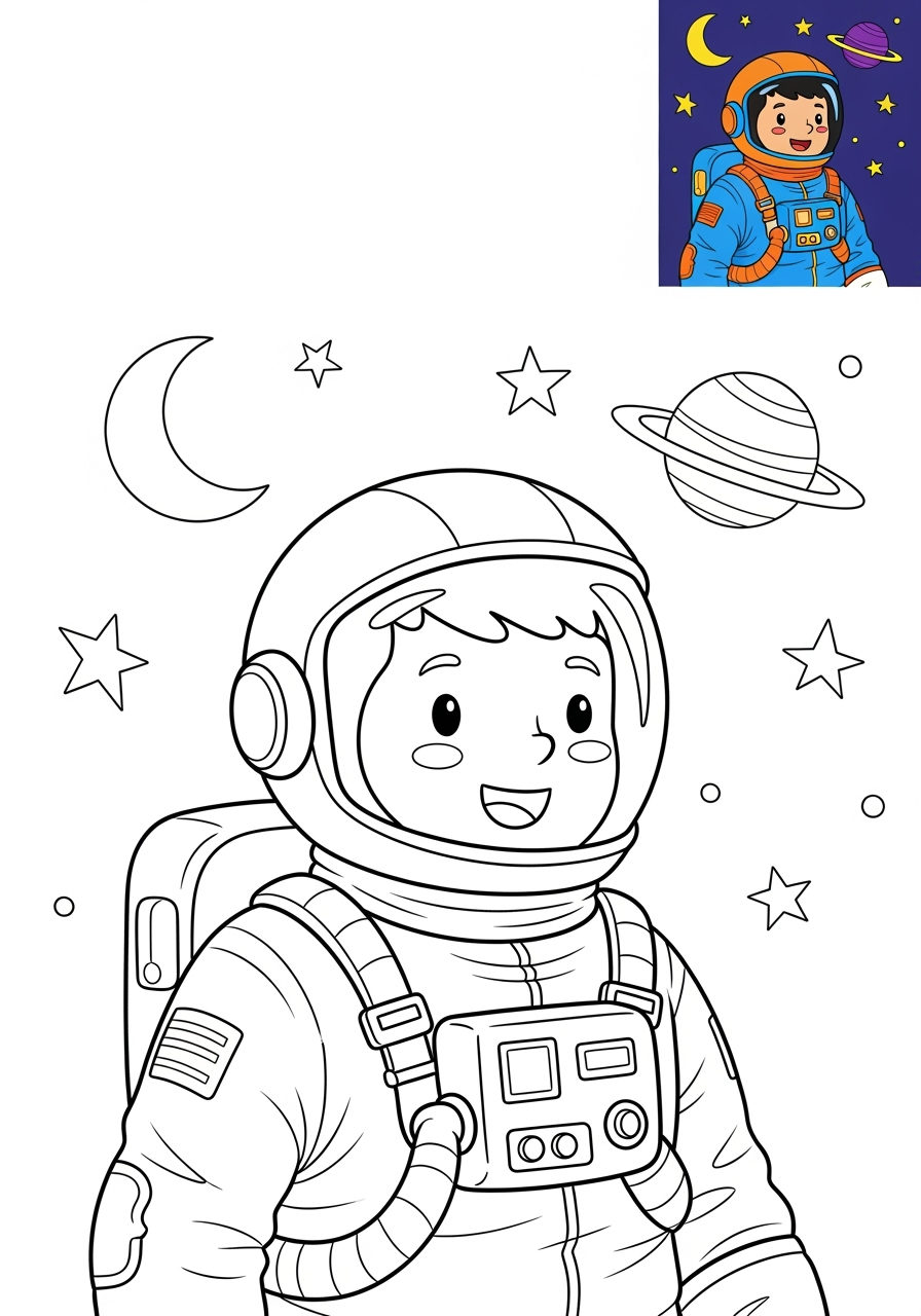 advanced space and astronomy Astronaut & Aliens spacesuit kids coloring page 1