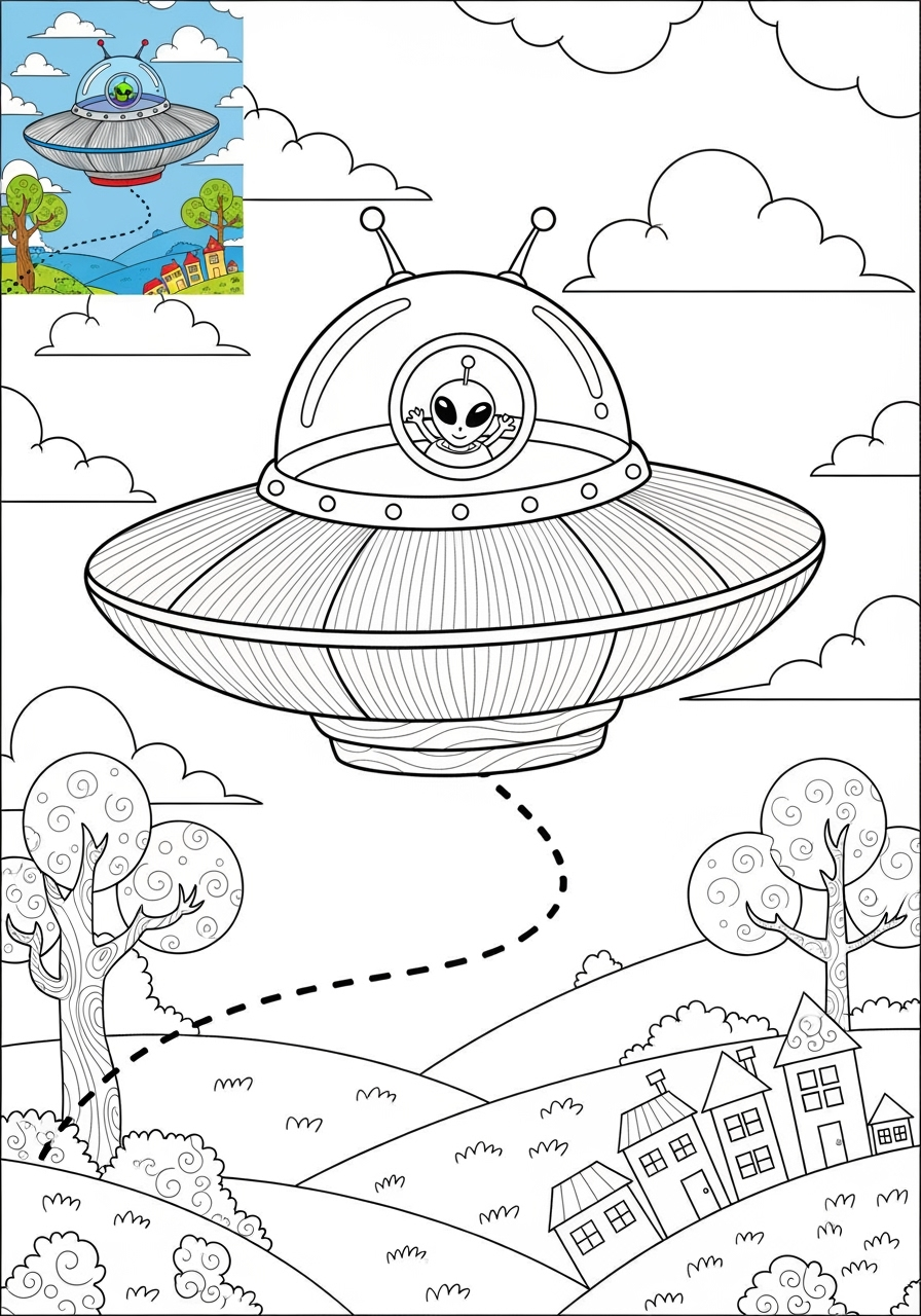 advanced space and astronomy Astronaut & Aliens ufo kids coloring page 0