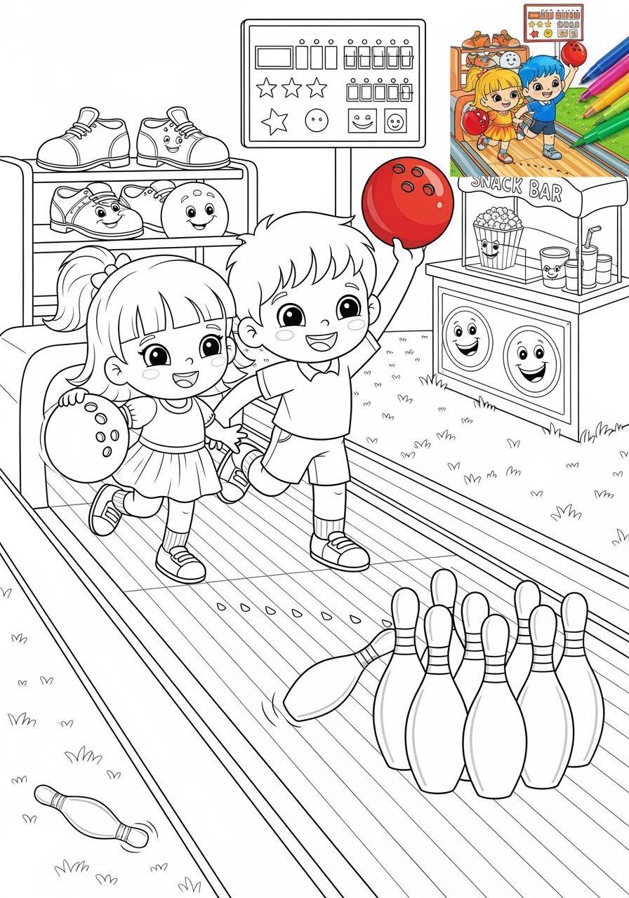 advanced sports and activities Ball Sports bowling kids coloring page 1