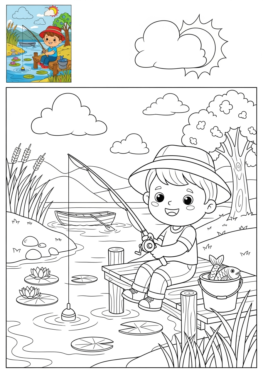 advanced sports and activities Outdoor Activities fishing kids coloring page 0