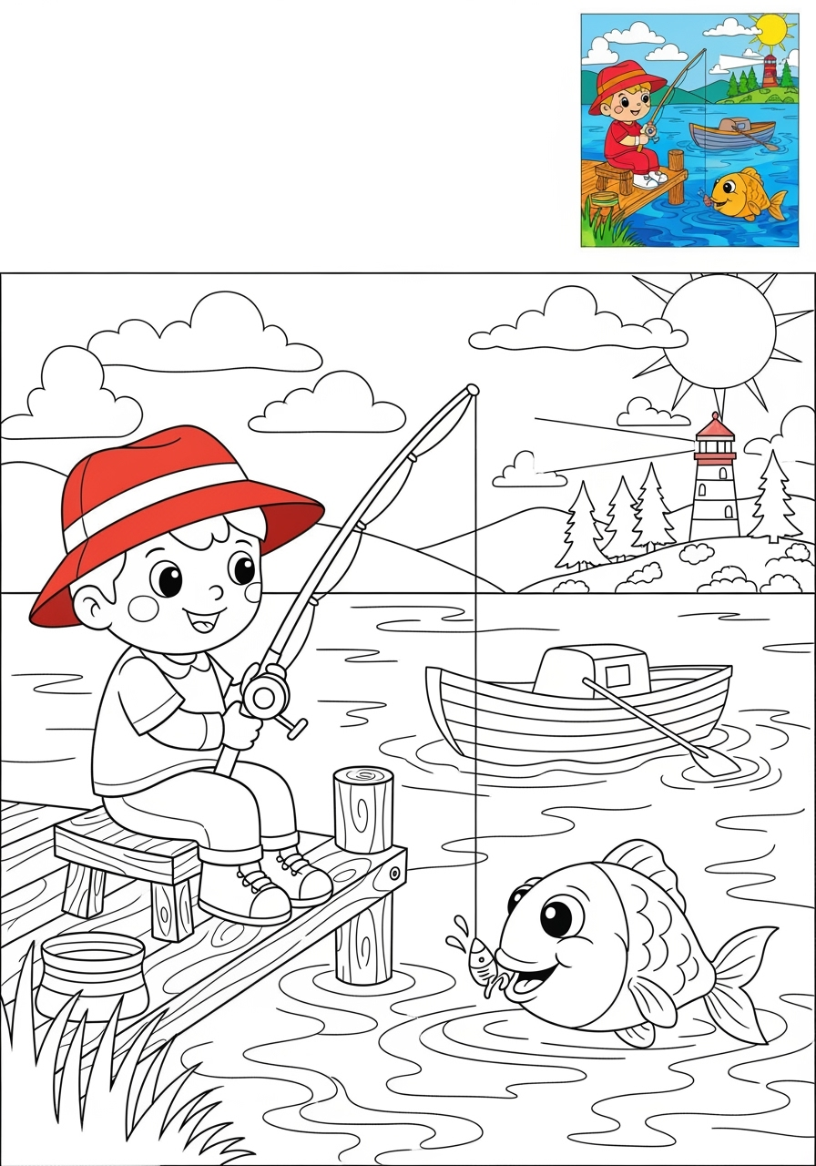 advanced sports and activities Outdoor Activities fishing kids coloring page 1
