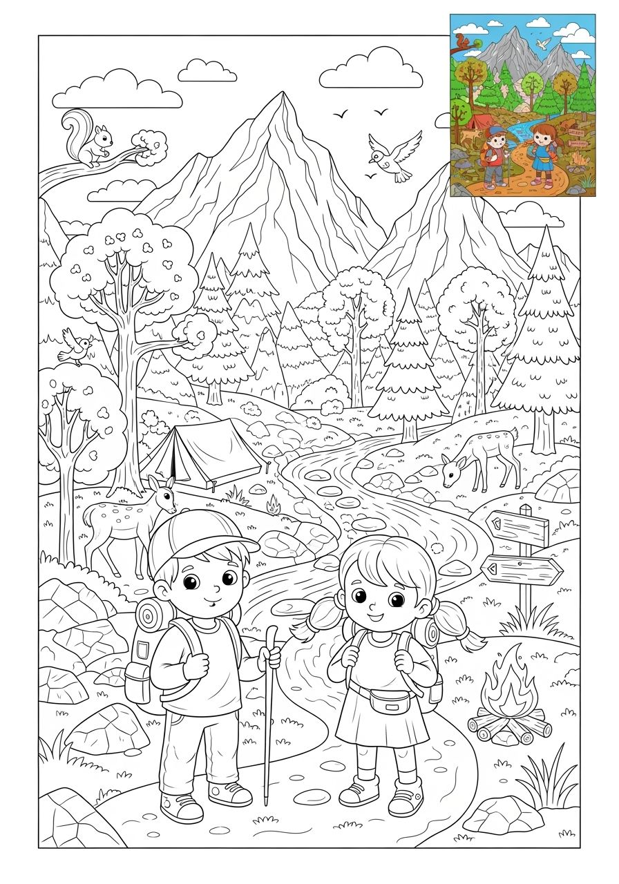 advanced sports and activities Outdoor Activities hiking kids coloring page 1