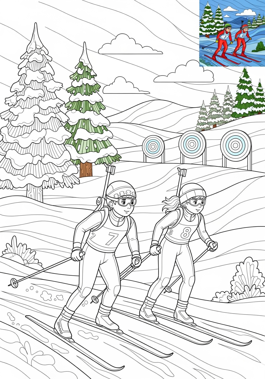 advanced sports and activities Winter Sports biathlon kids coloring page 1