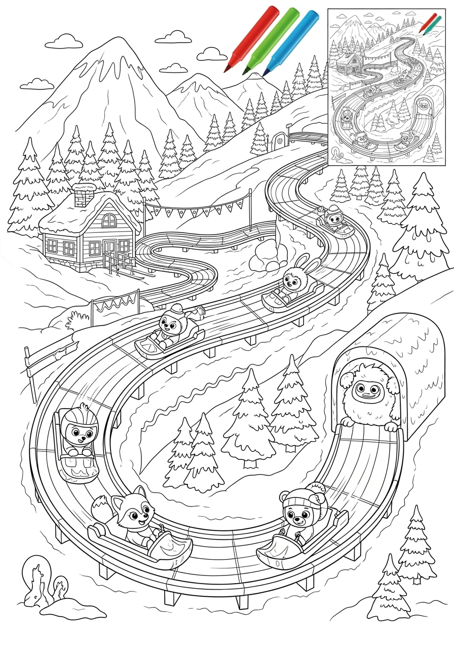 advanced sports and activities Winter Sports luge kids coloring page 1