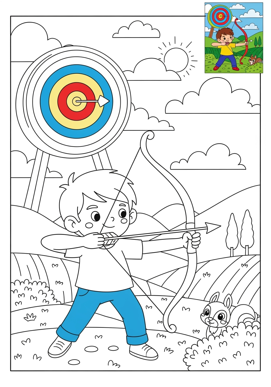 advanced sports and activities Other Games archery kids coloring page 0