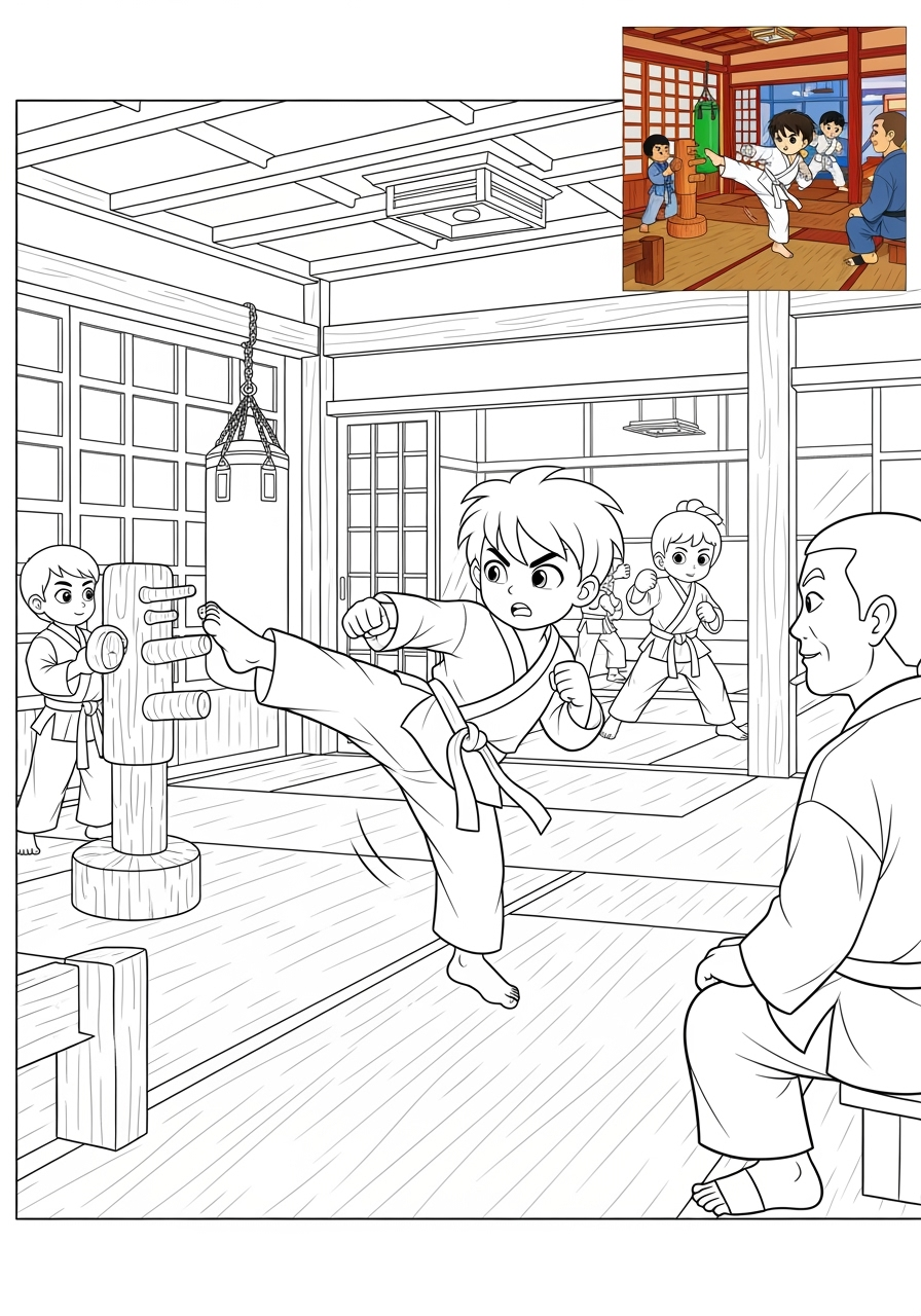 advanced sports and activities Other Games karate kids coloring page 1