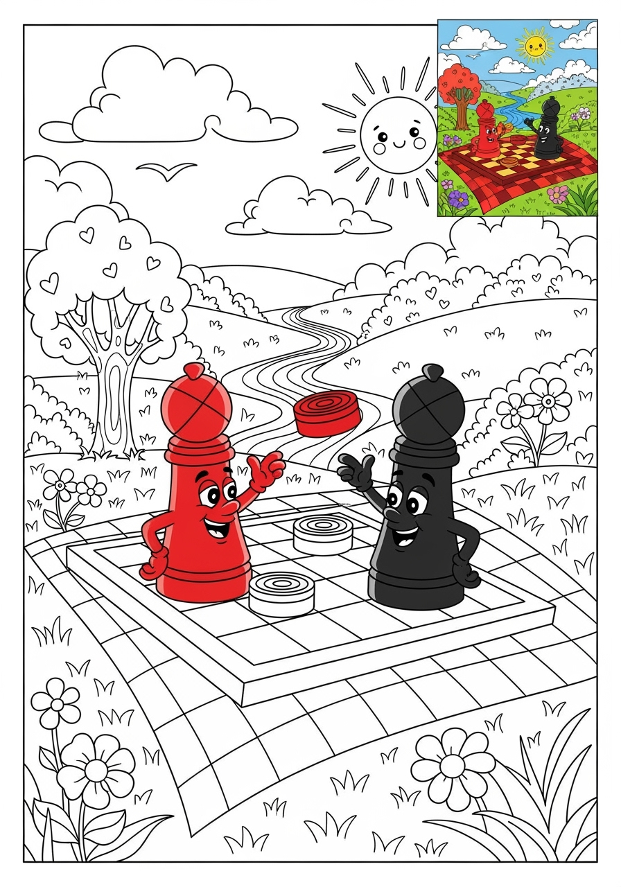 advanced toys and games Trò Chơi Bàn & Bài checkers kids coloring page 1