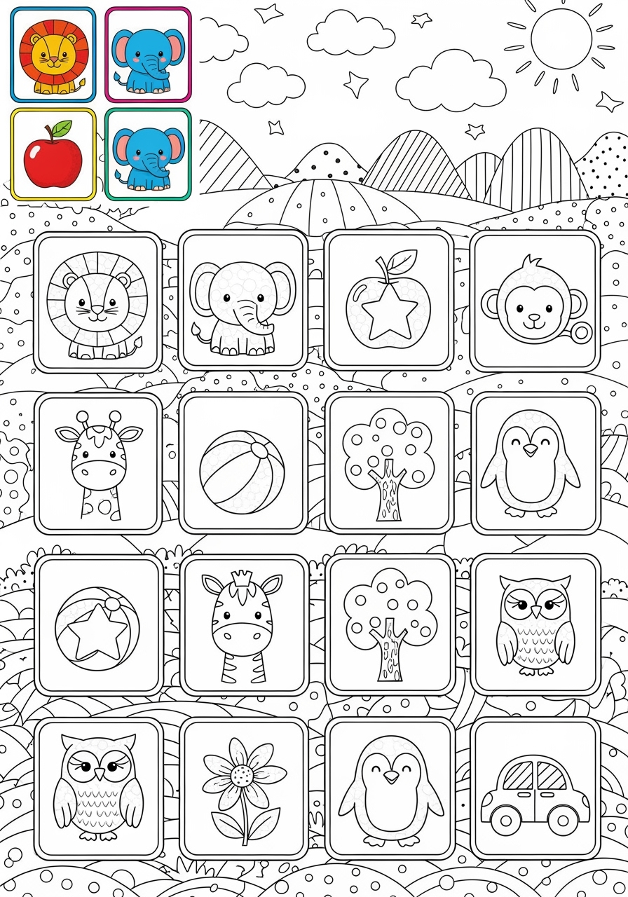 advanced toys and games Trò Chơi Bàn & Bài memory game kids coloring page 1