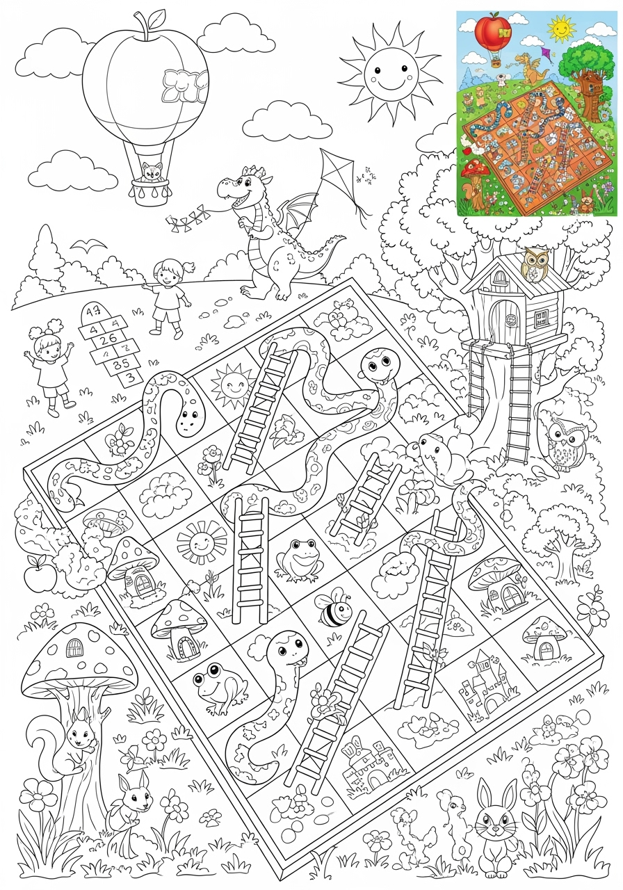 advanced toys and games Trò Chơi Bàn & Bài snakes and ladders kids coloring page 0