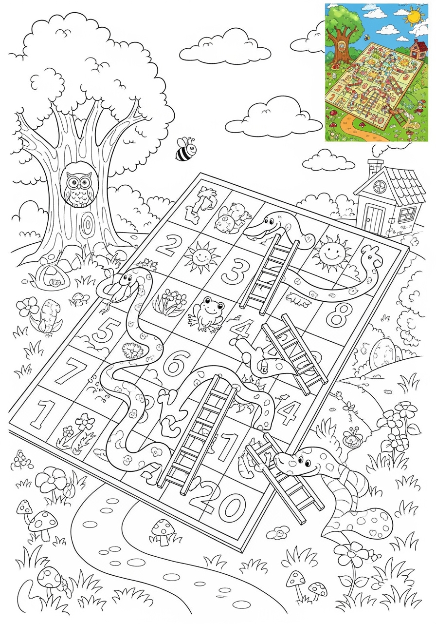 advanced toys and games Trò Chơi Bàn & Bài snakes and ladders kids coloring page 1