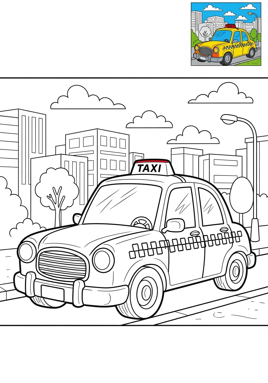advanced vehicles Cars & Trucks taxi kids coloring page 1
