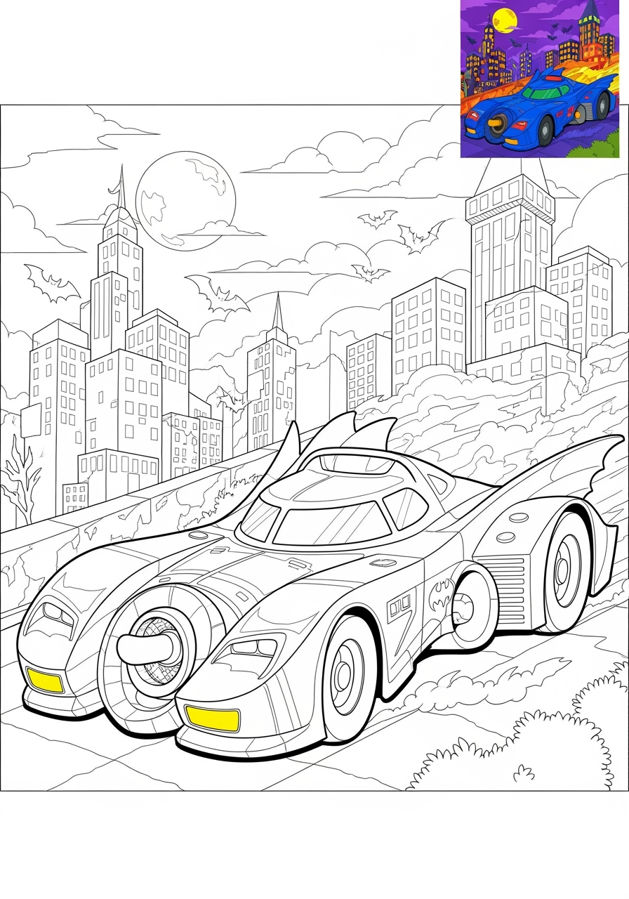 advanced vehicles Fantasy Vehicles batmobile kids coloring page 1