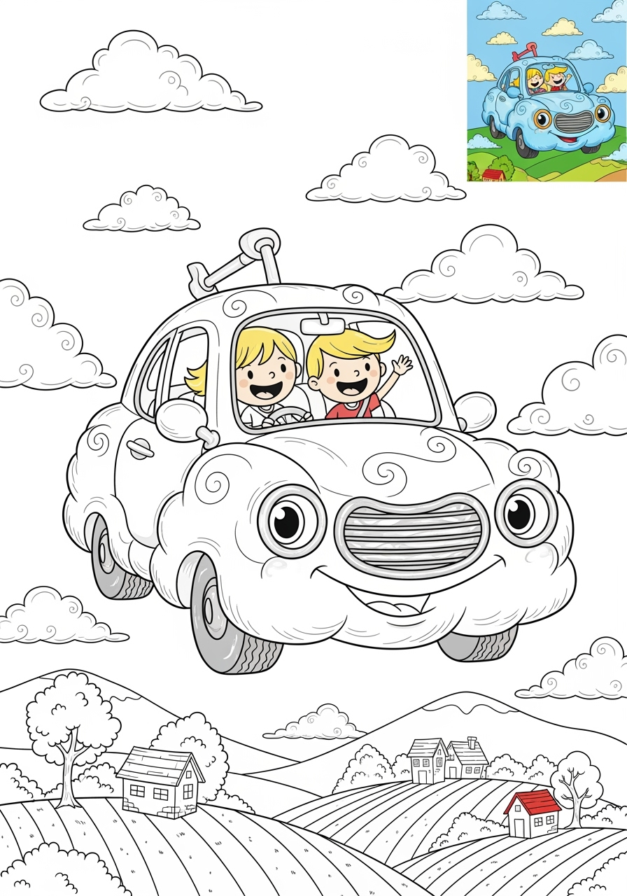 advanced vehicles Fantasy Vehicles cloud car kids coloring page 0