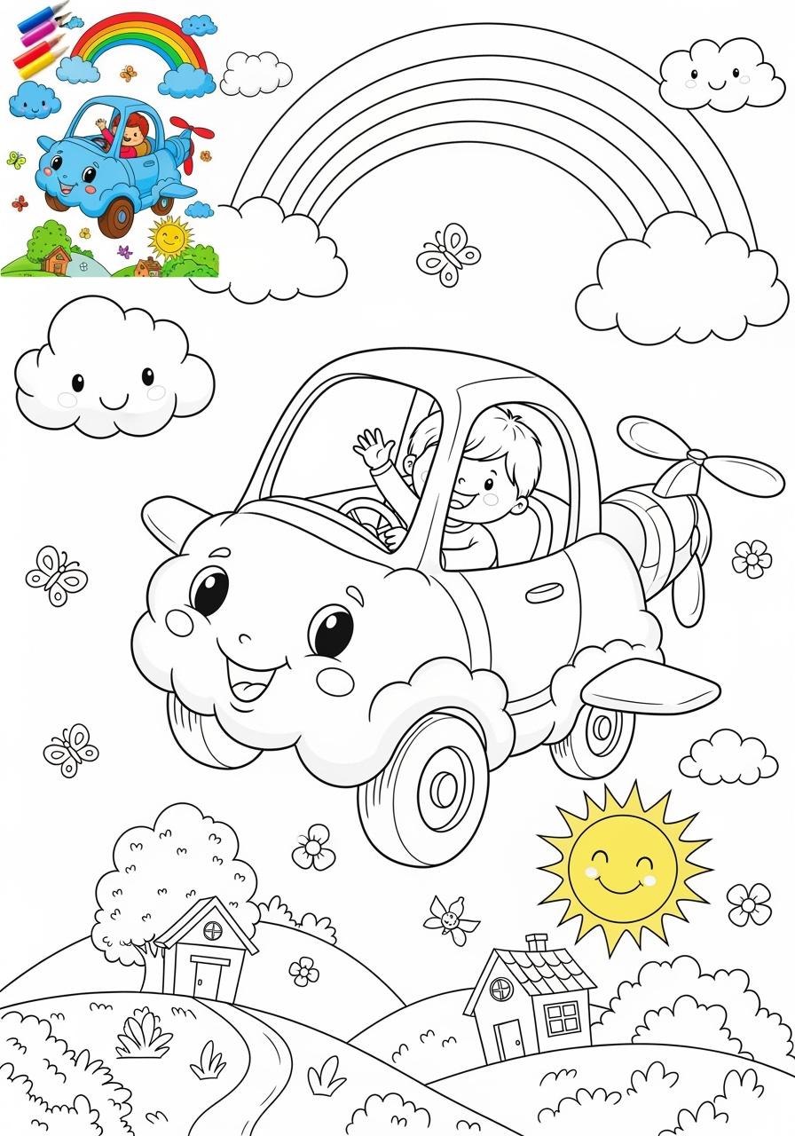 advanced vehicles Fantasy Vehicles cloud car kids coloring page 1
