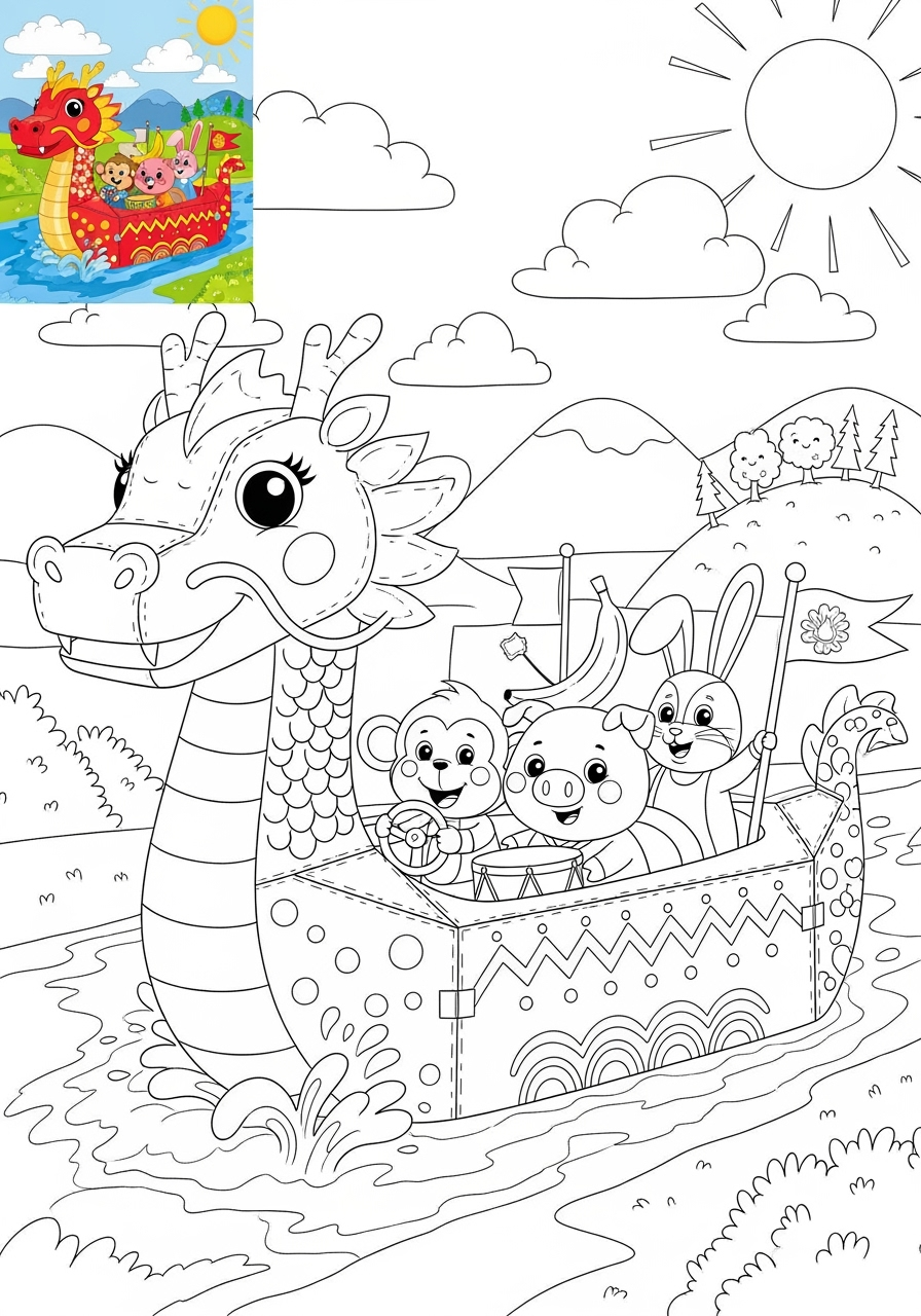 advanced vehicles Fantasy Vehicles dragon boat kids coloring page 0