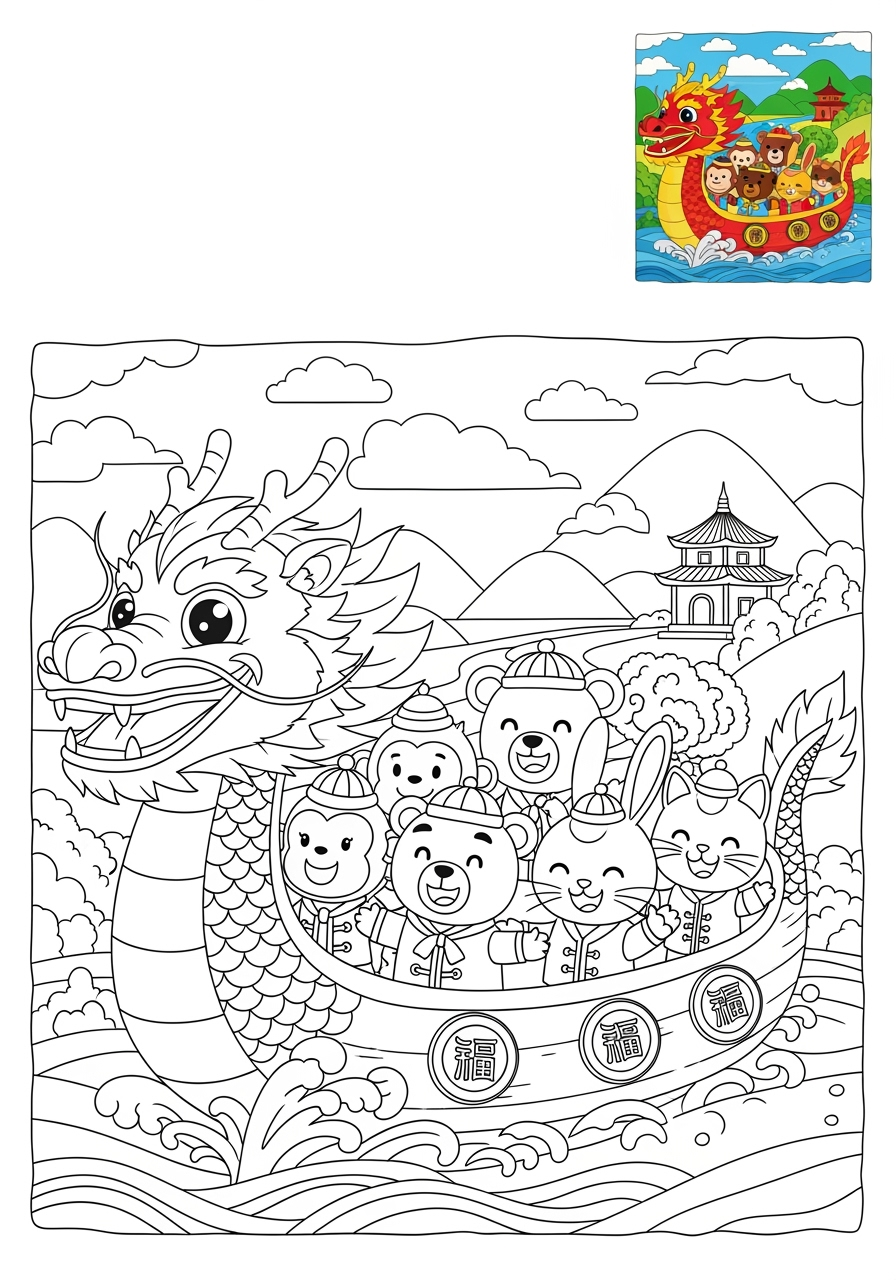advanced vehicles Fantasy Vehicles dragon boat kids coloring page 1