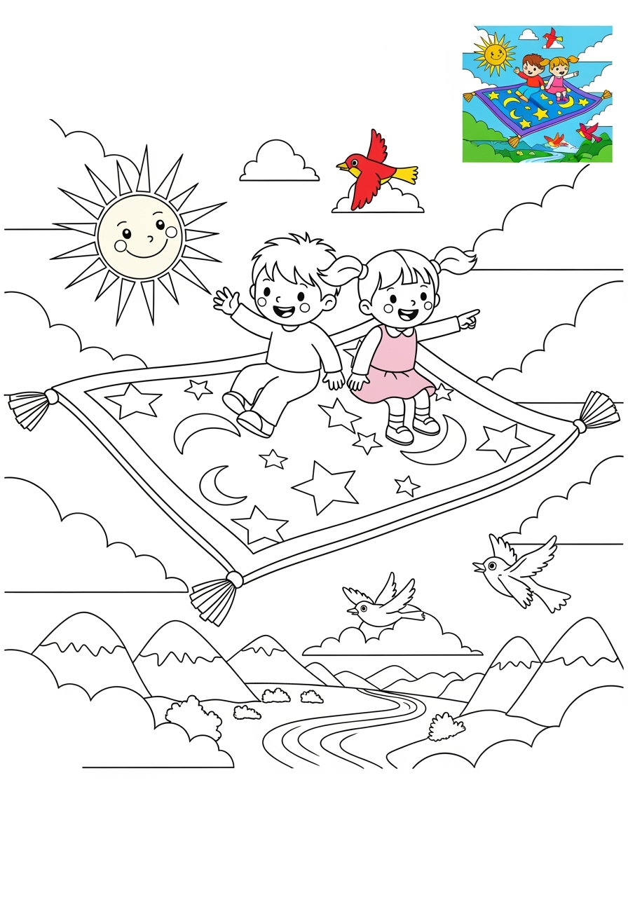 advanced vehicles Fantasy Vehicles flying carpet kids coloring page 0