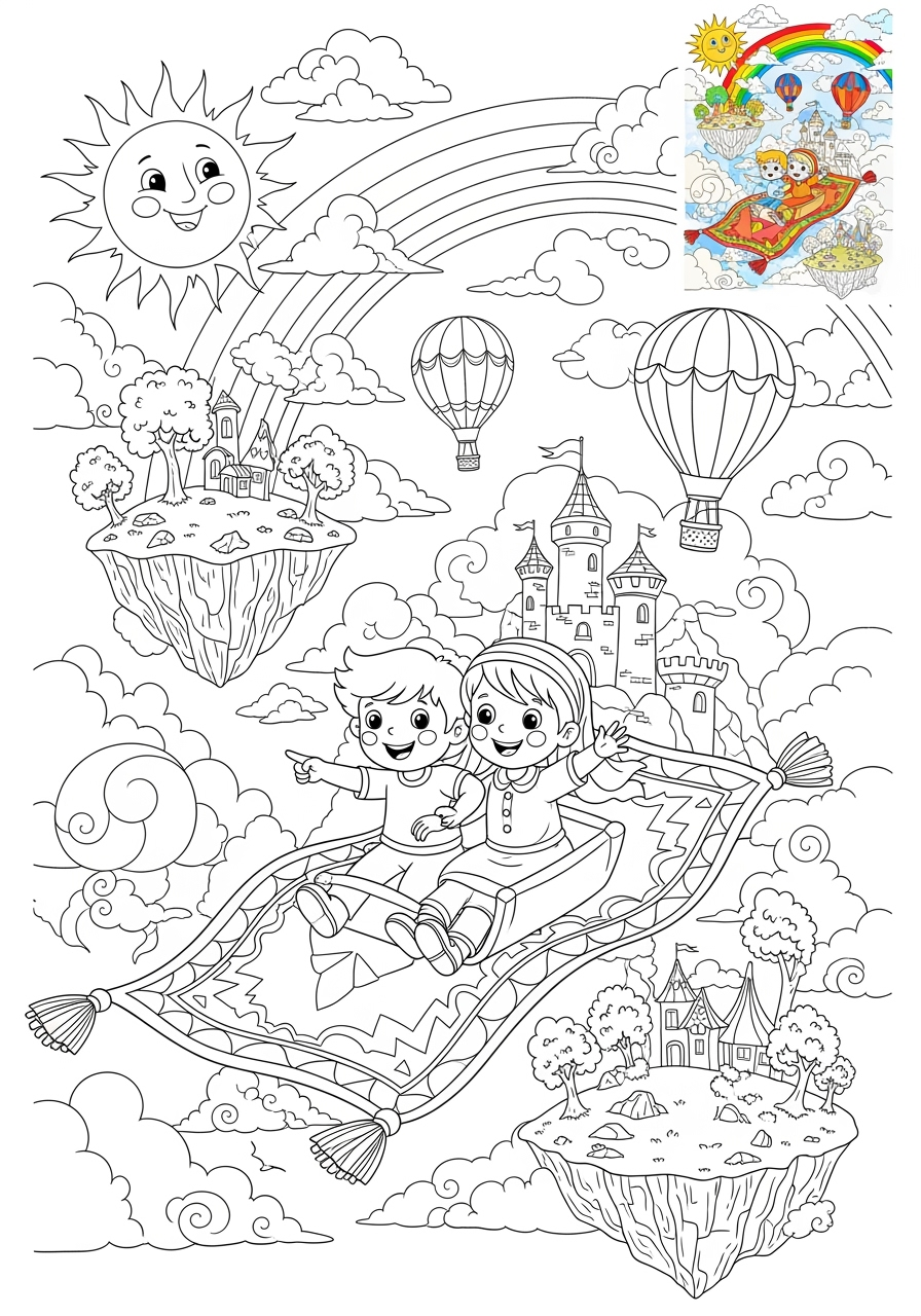 advanced vehicles Fantasy Vehicles flying carpet kids coloring page 1