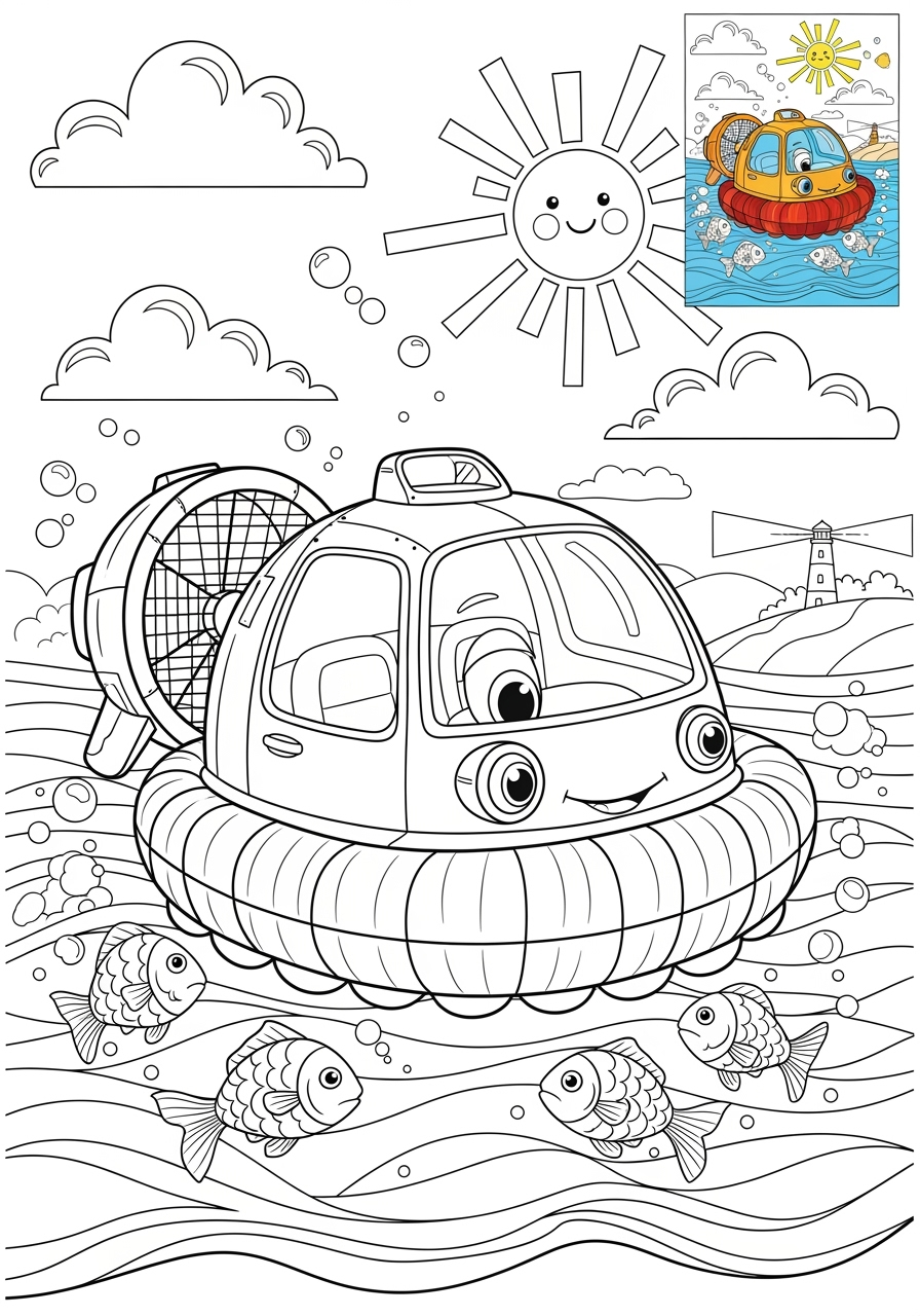 advanced vehicles Fantasy Vehicles hovercraft kids coloring page 1