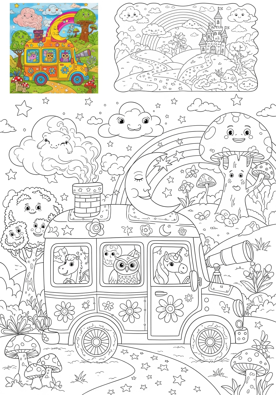advanced vehicles Fantasy Vehicles magic bus kids coloring page 0