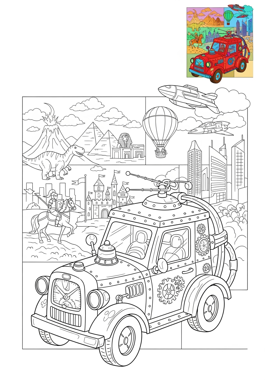 advanced vehicles Fantasy Vehicles time machine kids coloring page 0