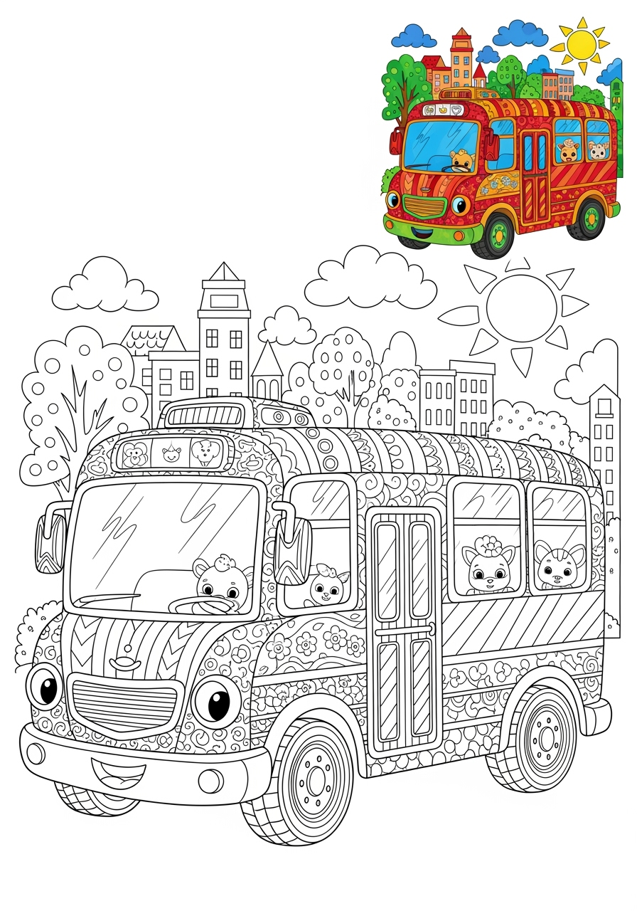 advanced vehicles Public Transport bus kids coloring page 1