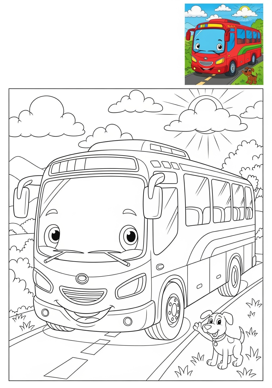 advanced vehicles Public Transport coach bus kids coloring page 1