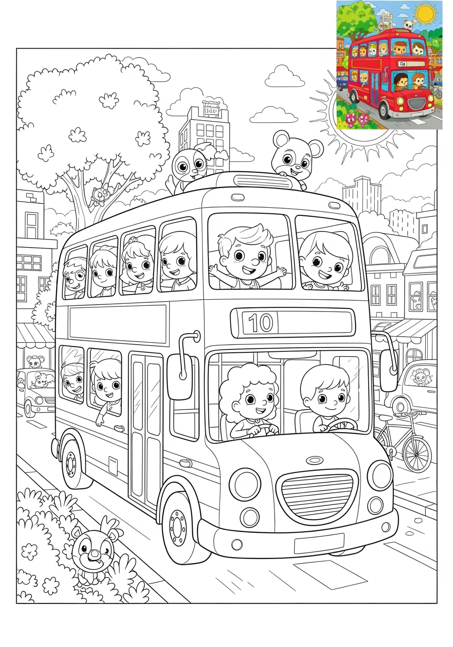advanced vehicles Public Transport double decker bus kids coloring page 1