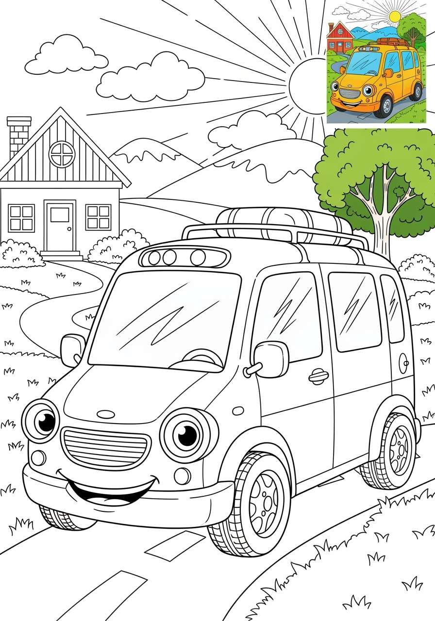 advanced vehicles Public Transport minibus kids coloring page 0