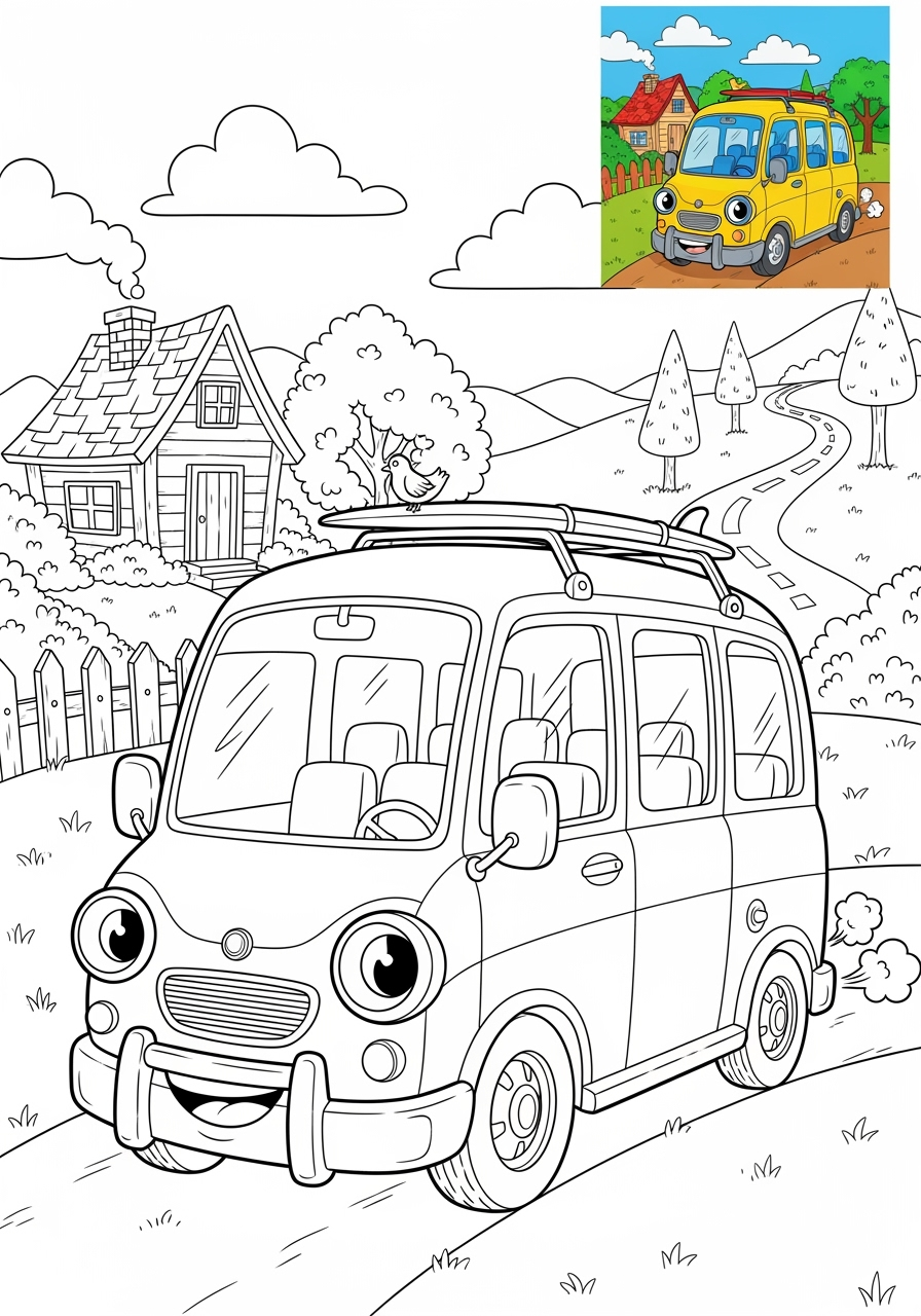 advanced vehicles Public Transport minibus kids coloring page 1
