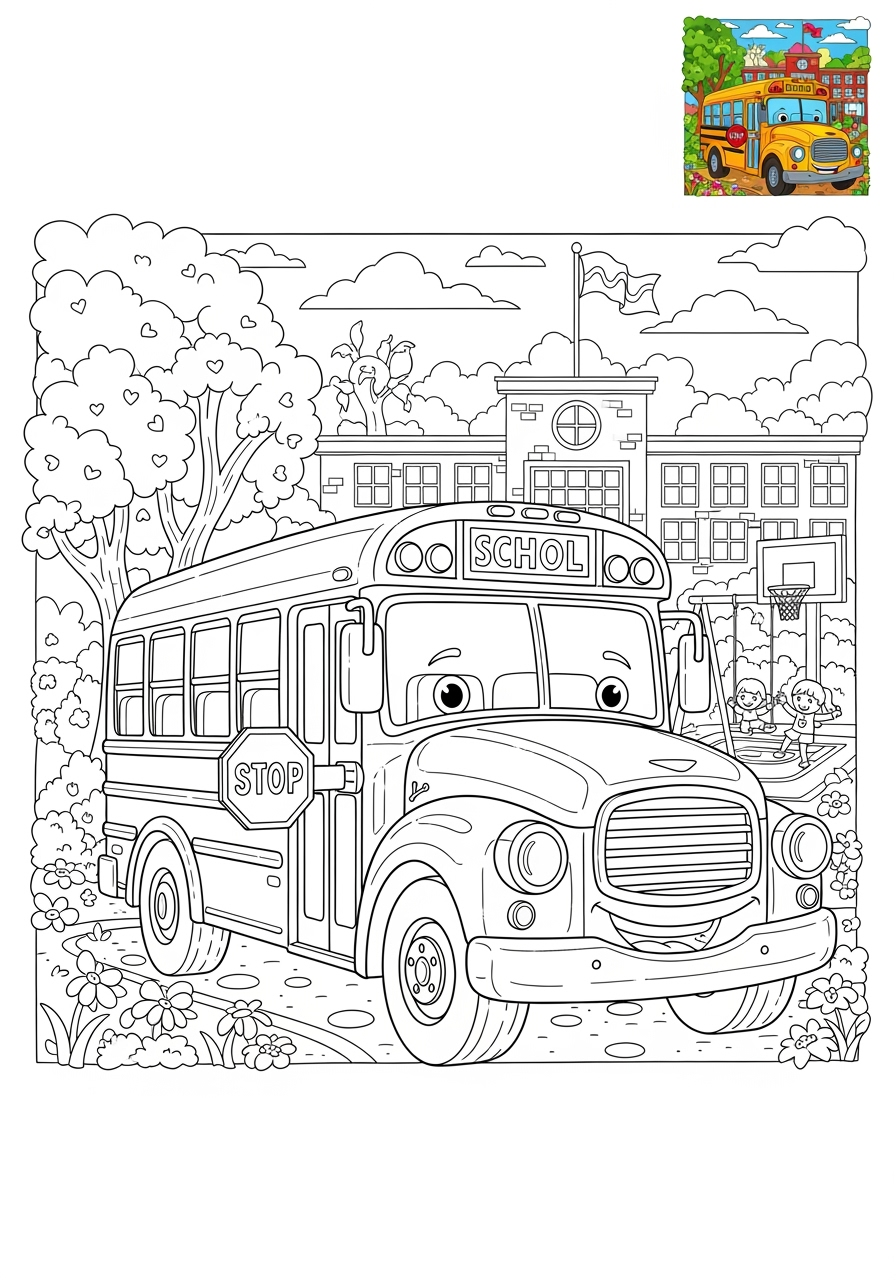 advanced vehicles Public Transport school bus kids coloring page 0