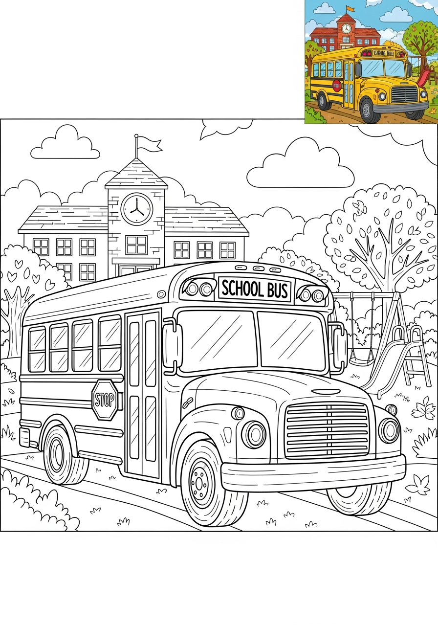 advanced vehicles Public Transport school bus kids coloring page 1