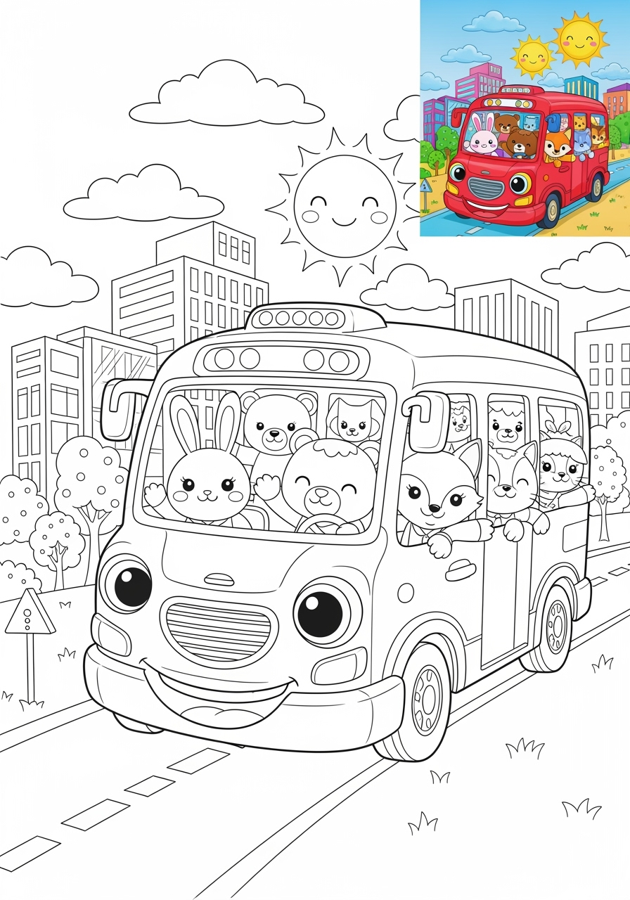 advanced vehicles Public Transport shuttle bus kids coloring page 1
