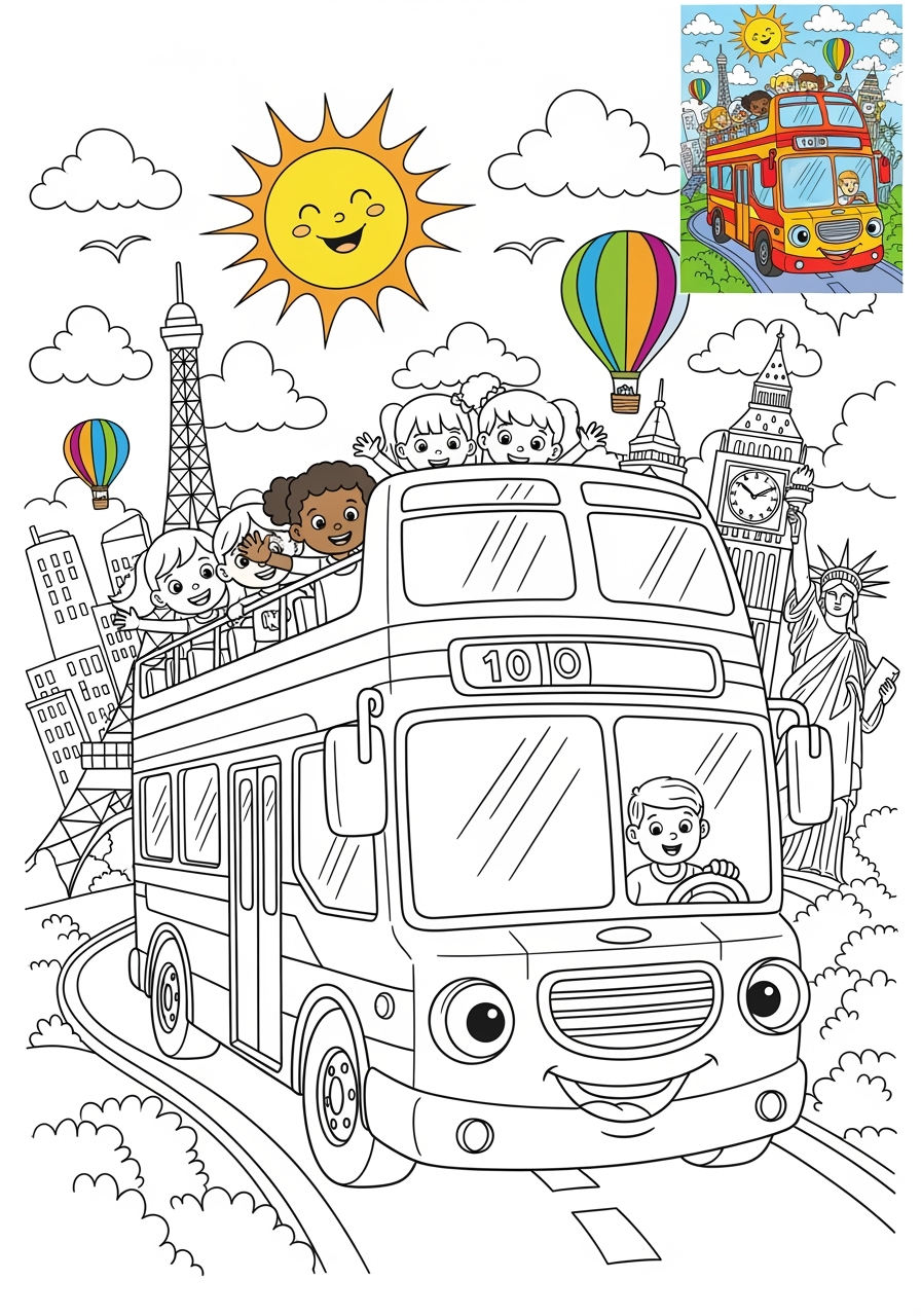 advanced vehicles Public Transport tour bus kids coloring page 0