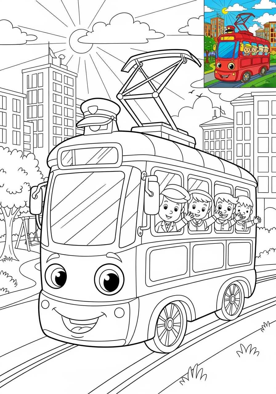 advanced vehicles Public Transport tram kids coloring page 0