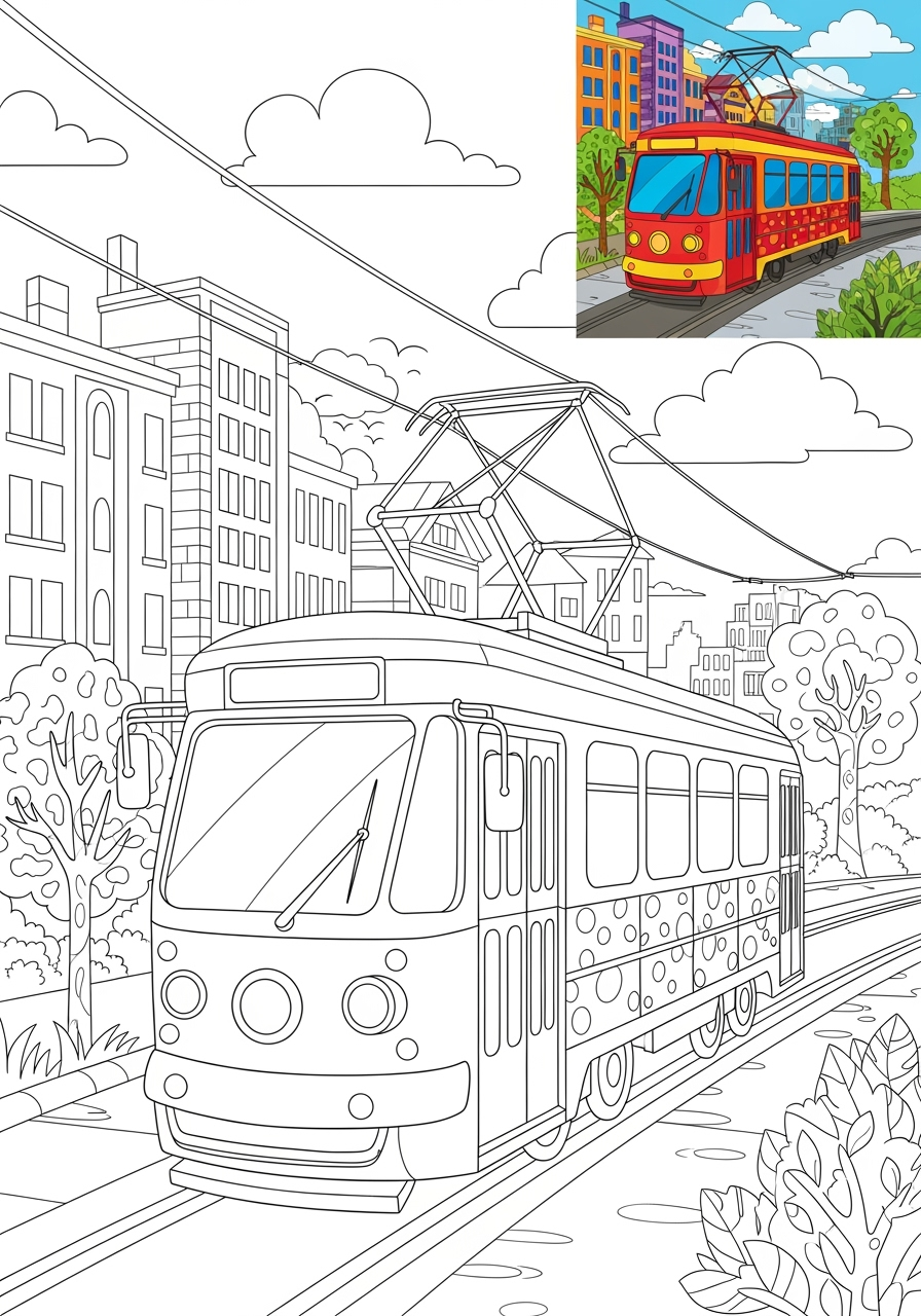 advanced vehicles Public Transport tram kids coloring page 1