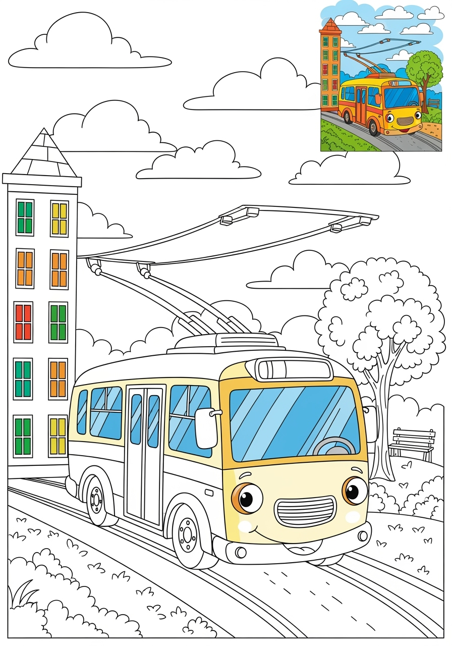 advanced vehicles Public Transport trolleybus kids coloring page 0
