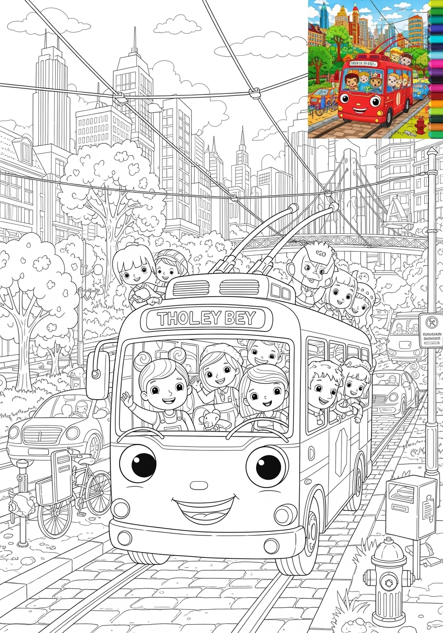 advanced vehicles Public Transport trolleybus kids coloring page 1