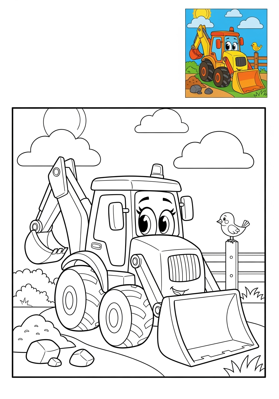 advanced vehicles Vehículos de Construcción backhoe kids coloring page 0