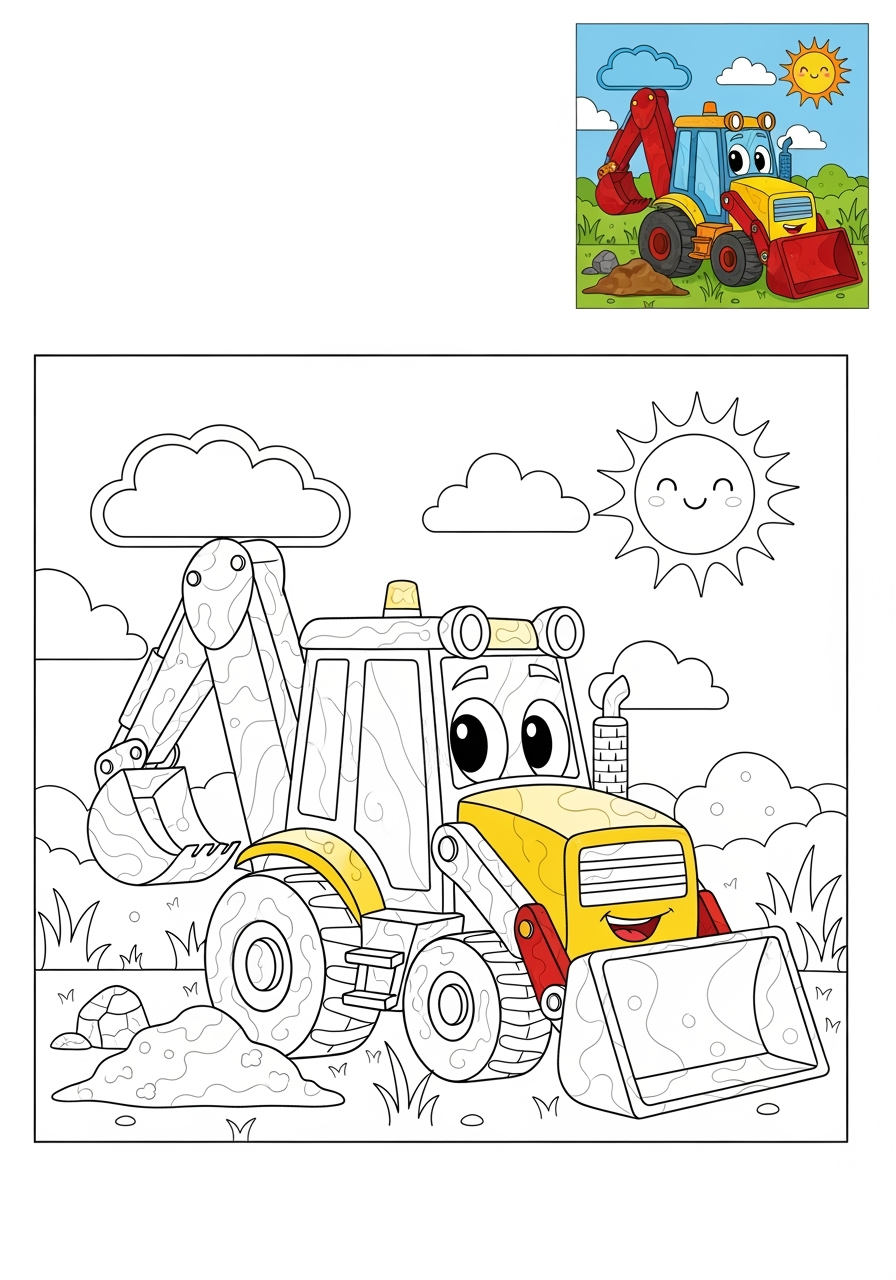 advanced vehicles Vehículos de Construcción backhoe kids coloring page 1