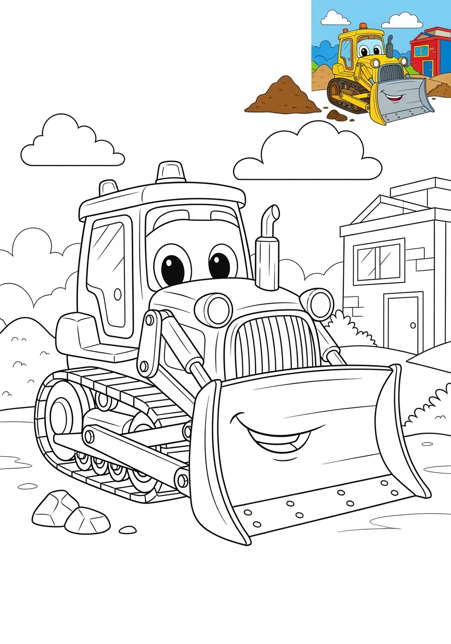 advanced vehicles Vehículos de Construcción bulldozer kids coloring page 0
