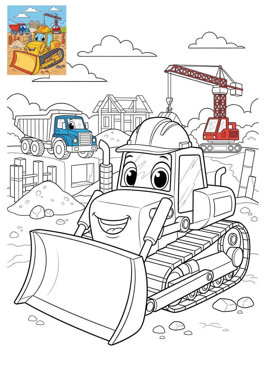 advanced vehicles Vehículos de Construcción bulldozer kids coloring page 1