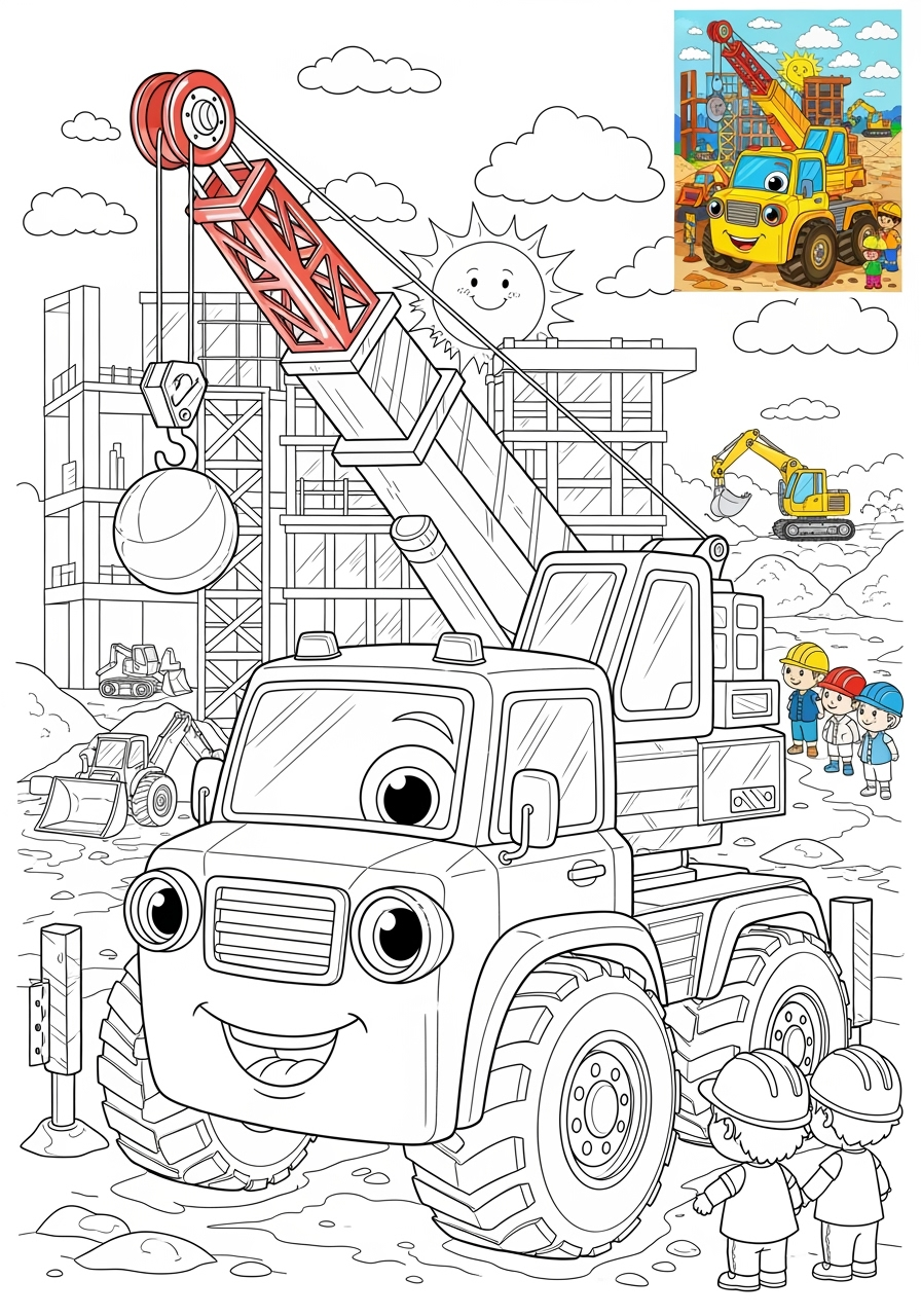 advanced vehicles Vehículos de Construcción crane truck kids coloring page 0