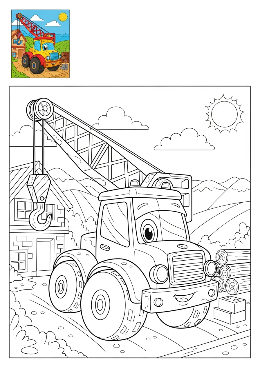 advanced vehicles Vehículos de Construcción crane truck kids coloring page 1