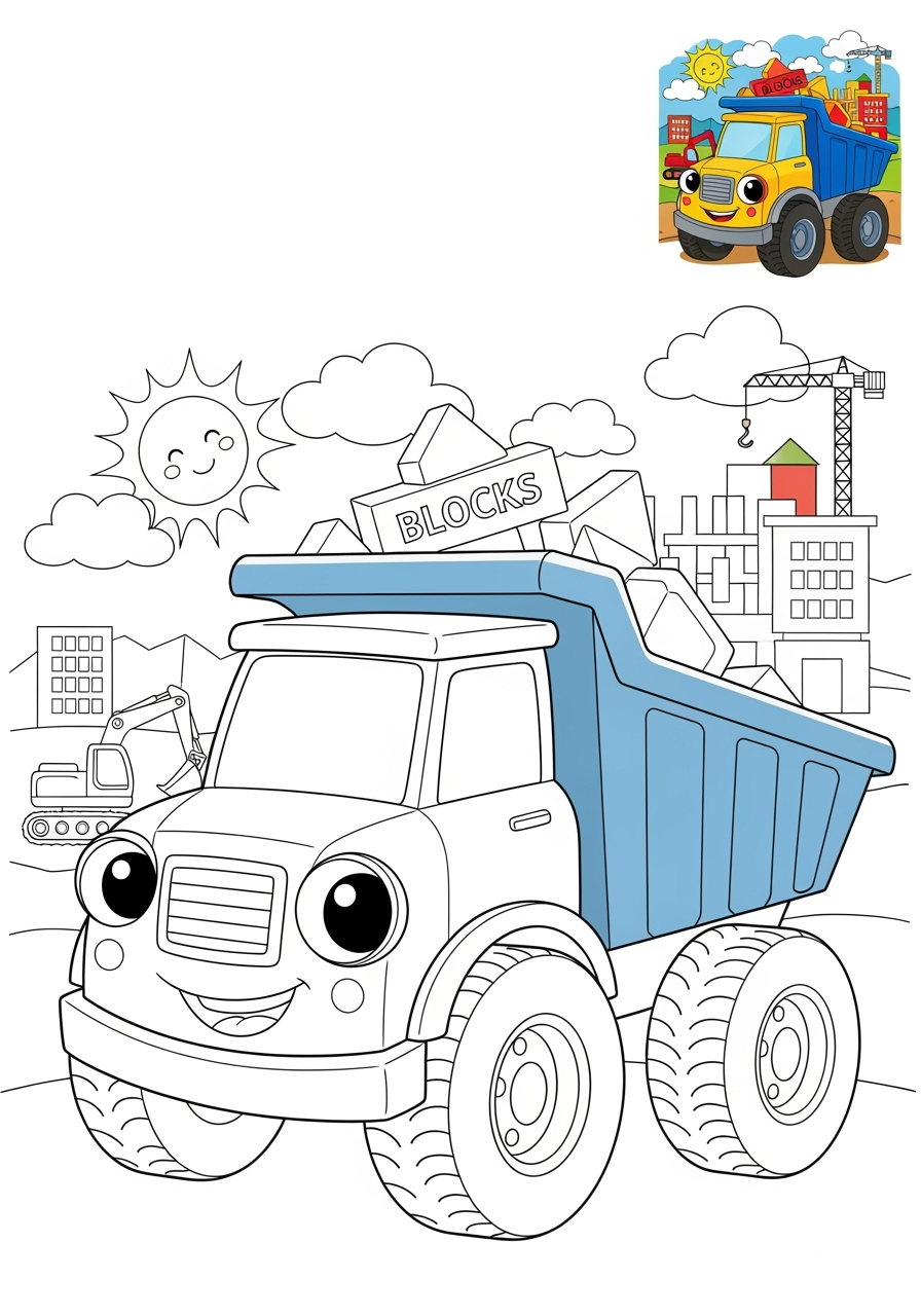 advanced vehicles Vehículos de Construcción dump truck kids coloring page 0