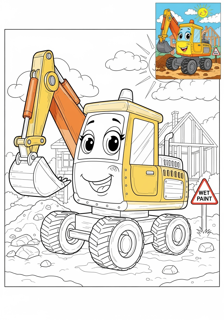advanced vehicles Vehículos de Construcción excavator kids coloring page 1