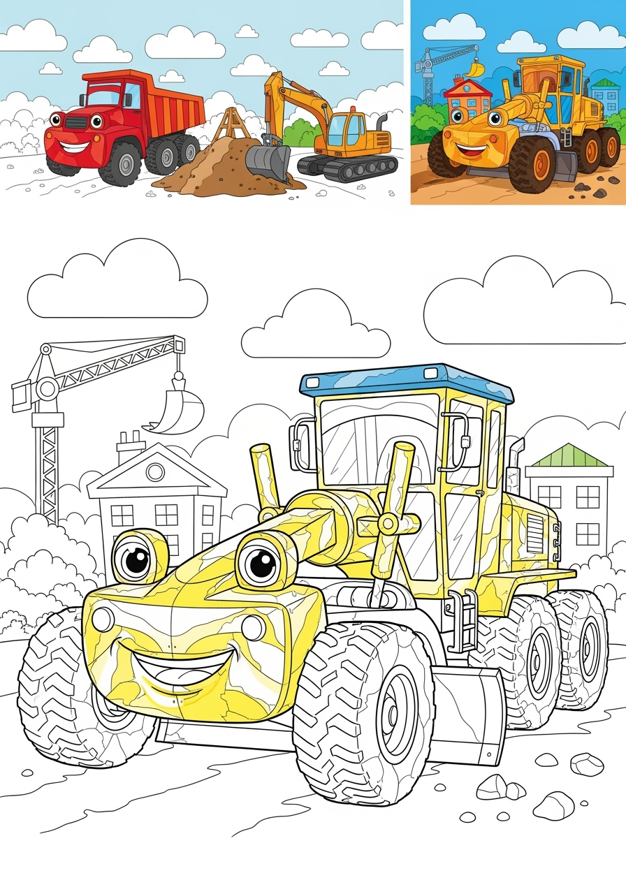 advanced vehicles Vehículos de Construcción grader kids coloring page 0
