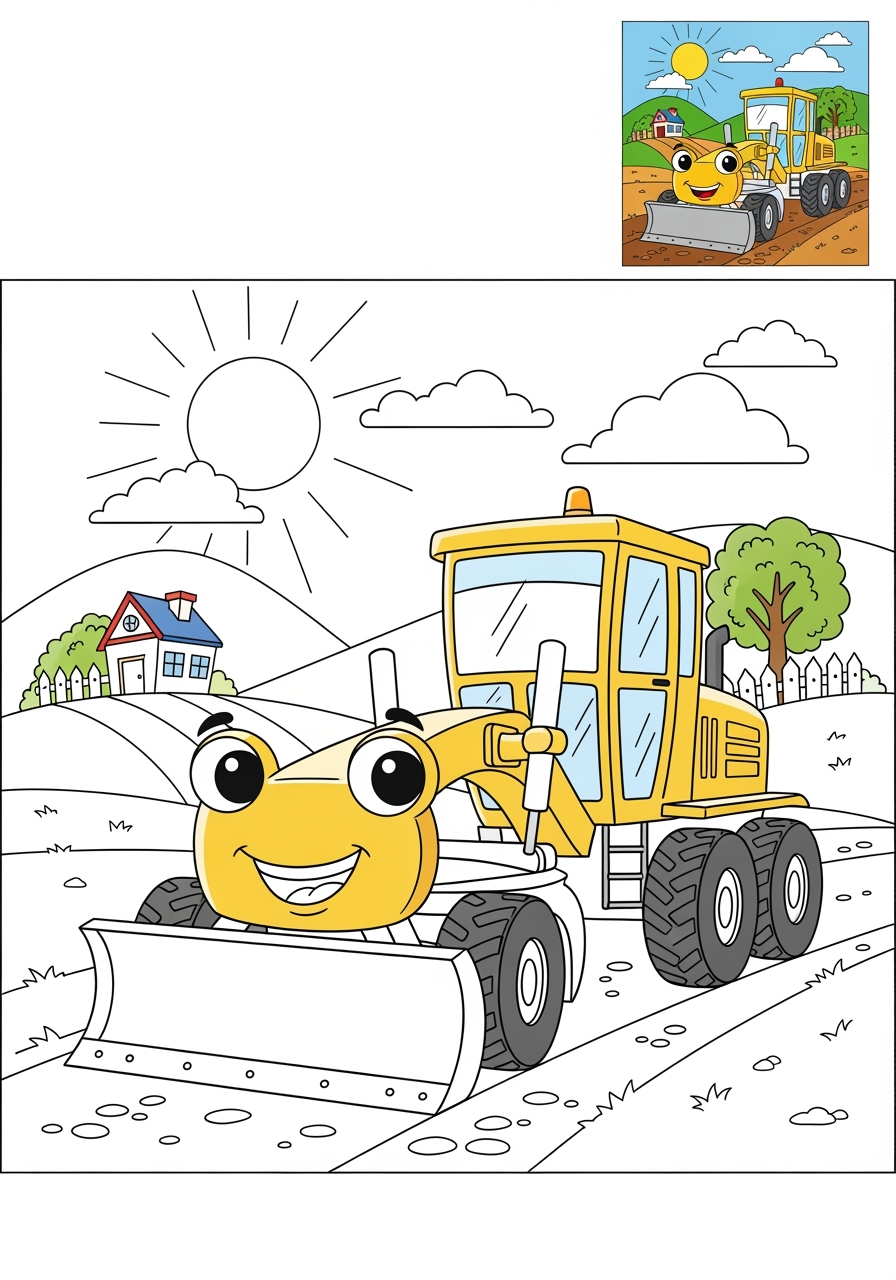 advanced vehicles Vehículos de Construcción grader kids coloring page 1