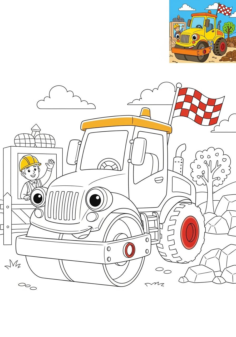 advanced vehicles Vehículos de Construcción road roller kids coloring page 0