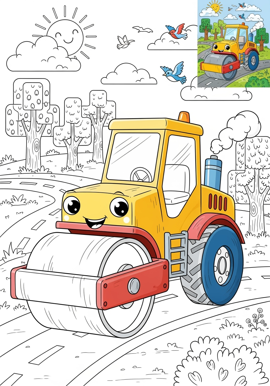 advanced vehicles Vehículos de Construcción road roller kids coloring page 1